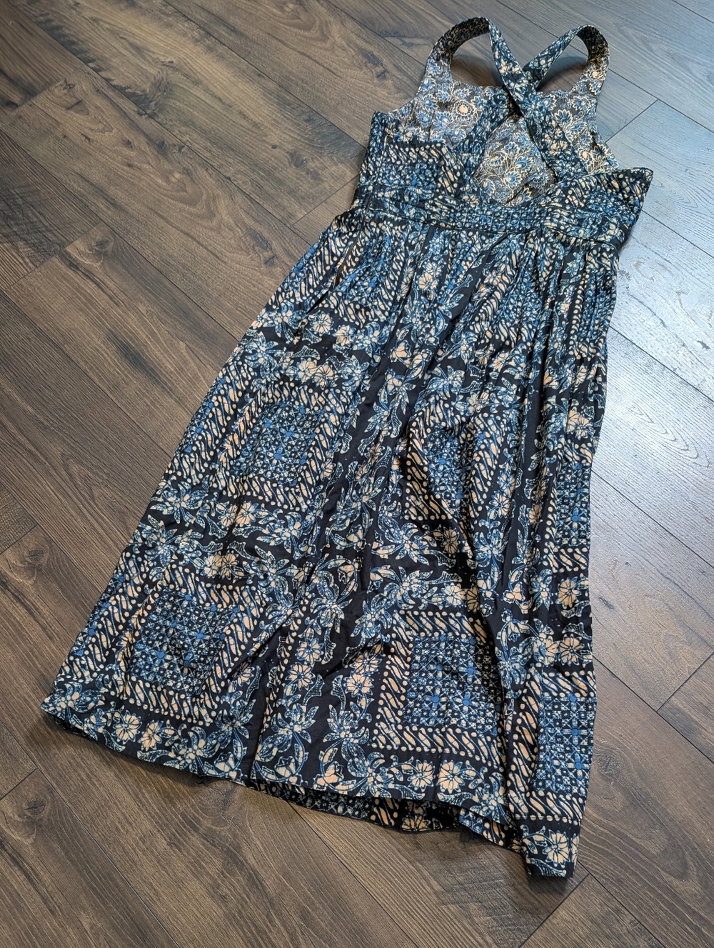 Ulla Johnson Kerani Cutout Back Navy and Cream Printed Midi Dress Size 12 - Picture 9 of 11